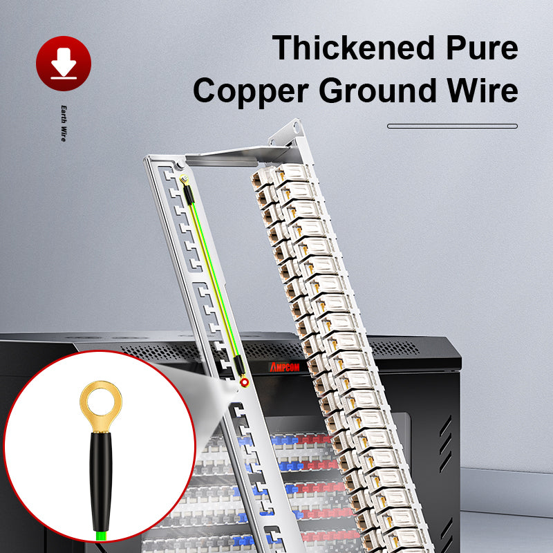 لوحة توصيل AMPCOM، 48 منفذًا، 1RU، CAT6/CAT6a/CAT7 STP، موصل EDF قابل للتركيب على الرف، بدون أدوات