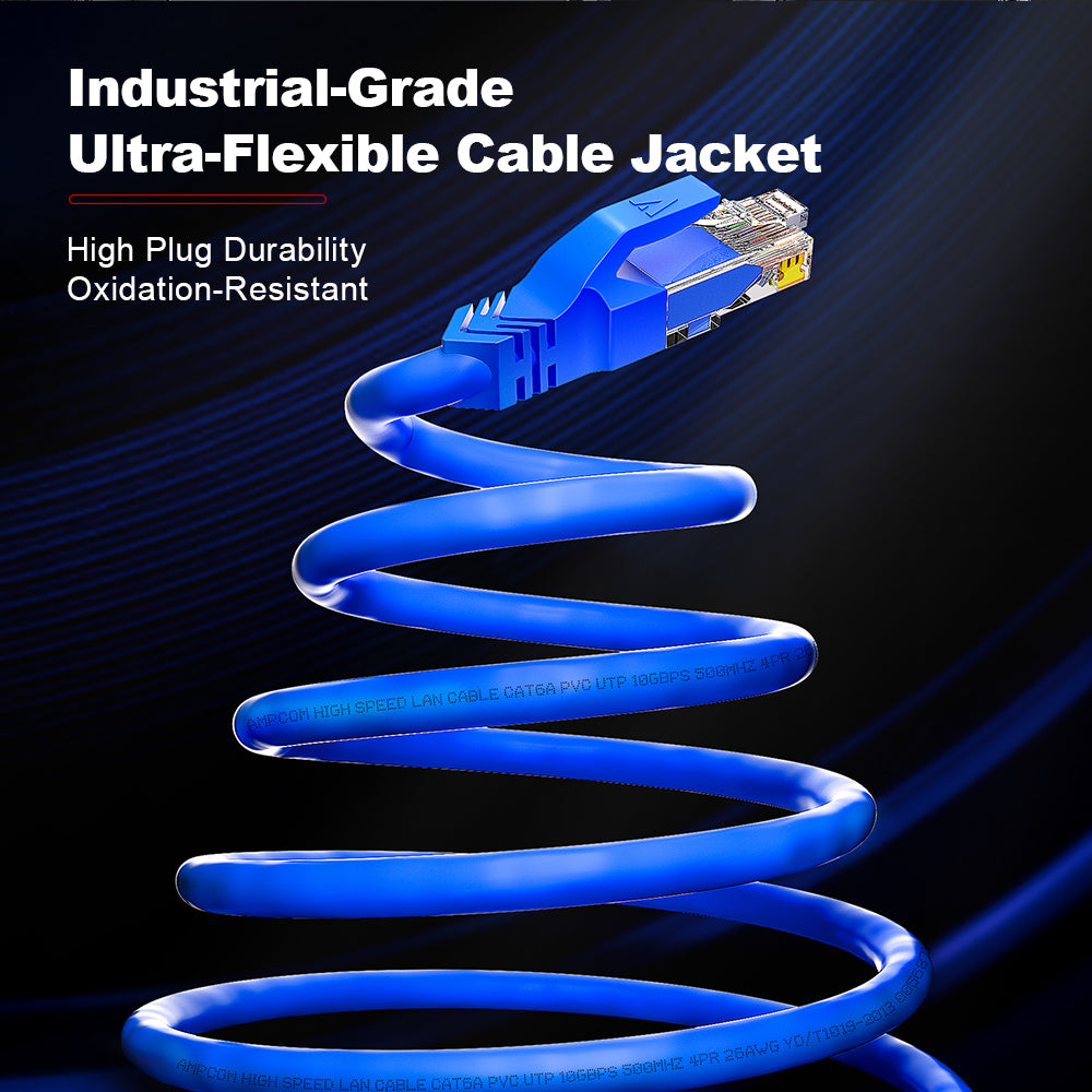 كابل توصيل شبكة AMPCOM Cat8 26AWG محمي بدون تشابك (S/FTP)، غلاف PVC فائق المرونة