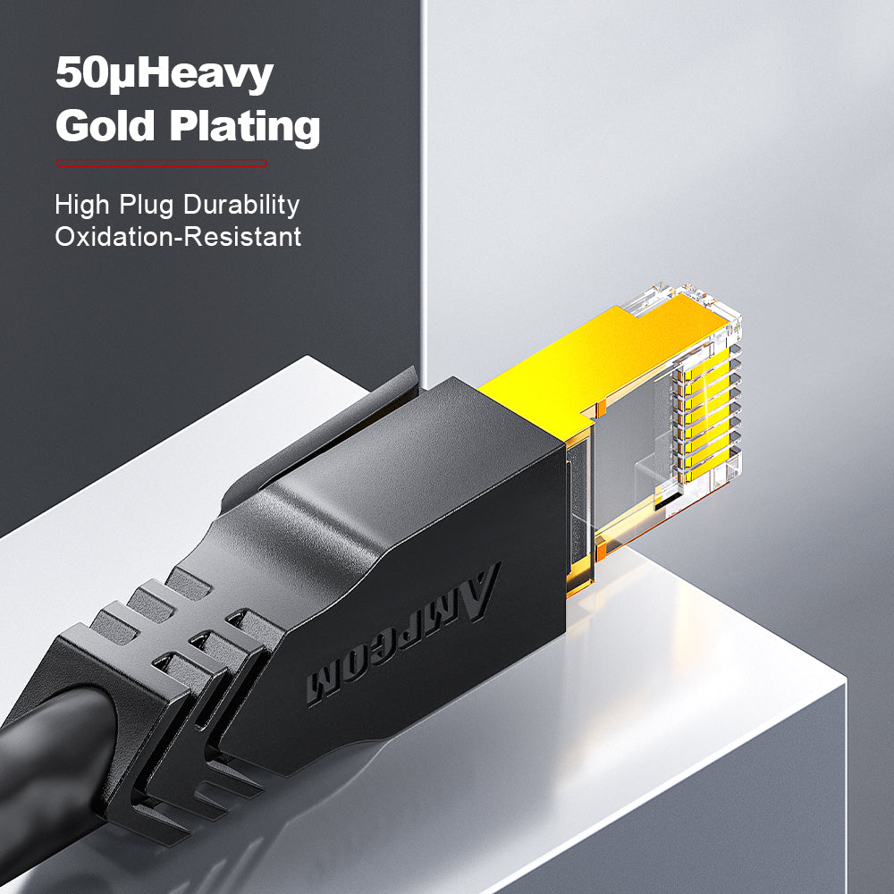 كابل توصيل شبكة AMPCOM Cat8 26AWG محمي بدون تشابك (S/FTP)، غلاف PVC فائق المرونة