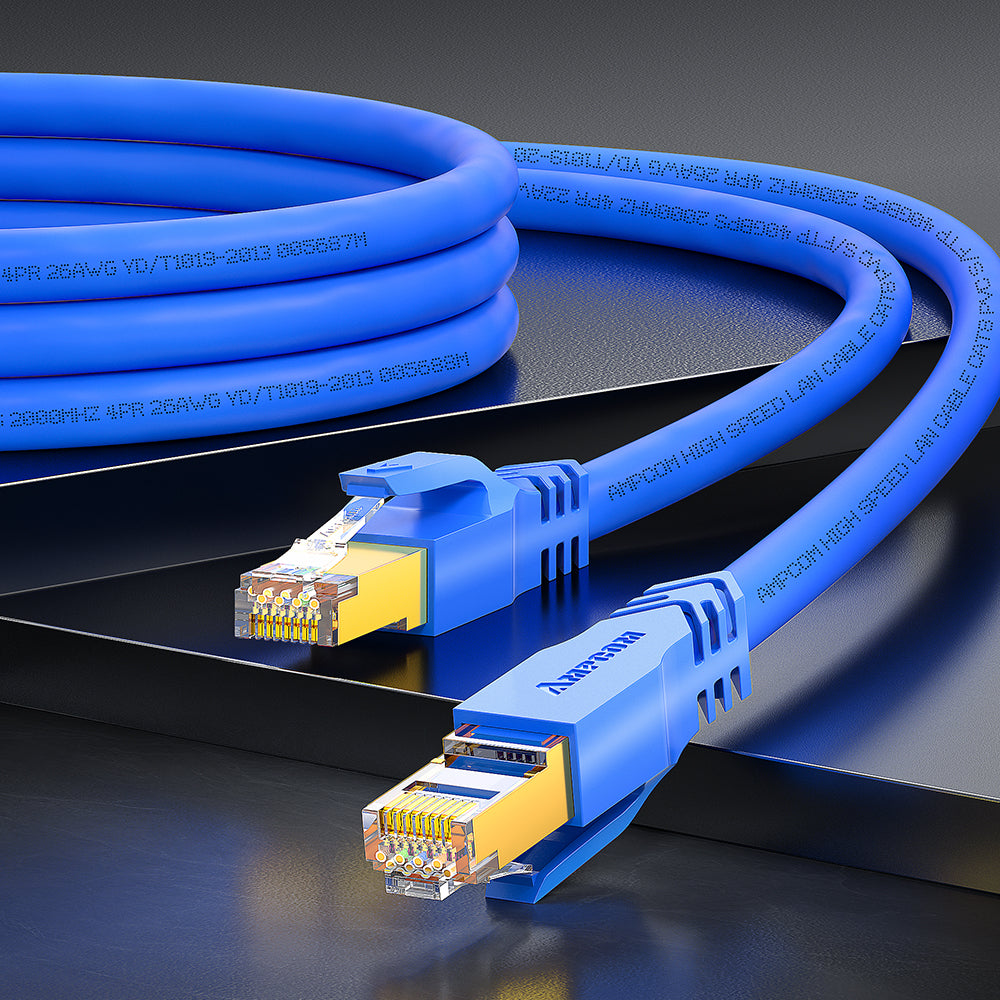 كابل توصيل شبكة AMPCOM Cat8 26AWG محمي بدون تشابك (S/FTP)، غلاف PVC فائق المرونة