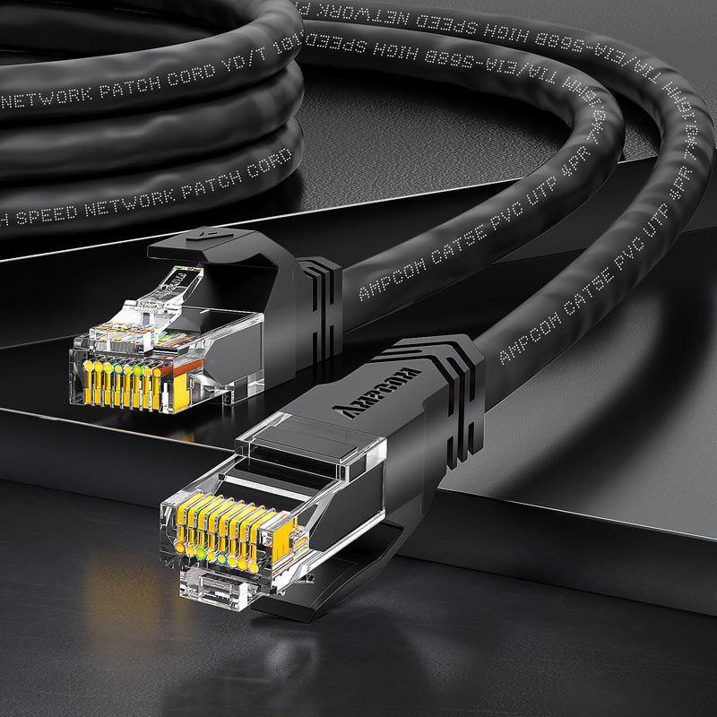 كابل توصيل شبكة AMPCOM CAT5e/CAT6 غير محمي (UTP) PVC لأجهزة الكمبيوتر المكتبية والمودم والموجه