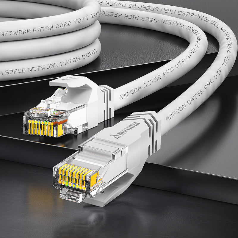 كابل توصيل شبكة AMPCOM CAT5e/CAT6 غير محمي (UTP) PVC لأجهزة الكمبيوتر المكتبية والمودم والموجه