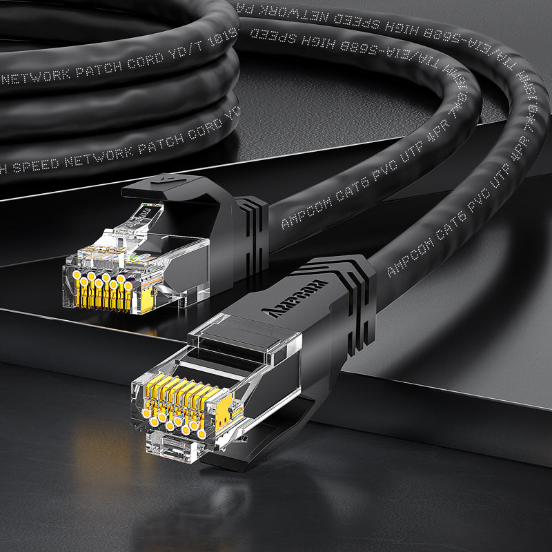 كابل توصيل شبكة AMPCOM CAT5e/CAT6 غير محمي (UTP) PVC لأجهزة الكمبيوتر المكتبية والمودم والموجه