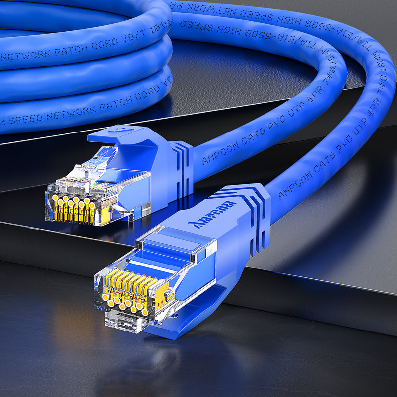 كابل توصيل شبكة AMPCOM CAT5e/CAT6 غير محمي (UTP) PVC لأجهزة الكمبيوتر المكتبية والمودم والموجه