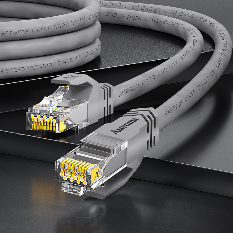 كابل توصيل شبكة AMPCOM CAT5e/CAT6 غير محمي (UTP) PVC لأجهزة الكمبيوتر المكتبية والمودم والموجه