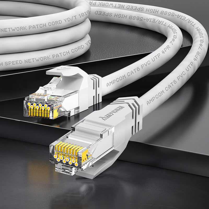 كابل توصيل شبكة AMPCOM CAT5e/CAT6 غير محمي (UTP) PVC لأجهزة الكمبيوتر المكتبية والمودم والموجه