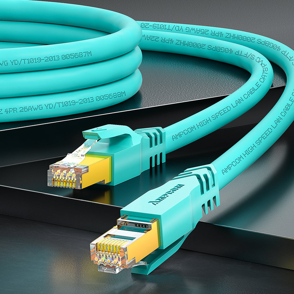 كابل توصيل شبكة AMPCOM Cat8 26AWG محمي بدون تشابك (S/FTP)، غلاف PVC فائق المرونة