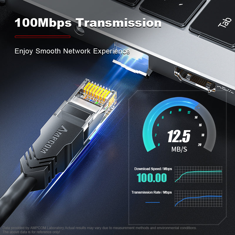 كابل توصيل شبكة AMPCOM CAT5e/CAT6 غير محمي (UTP) PVC لأجهزة الكمبيوتر المكتبية والمودم والموجه