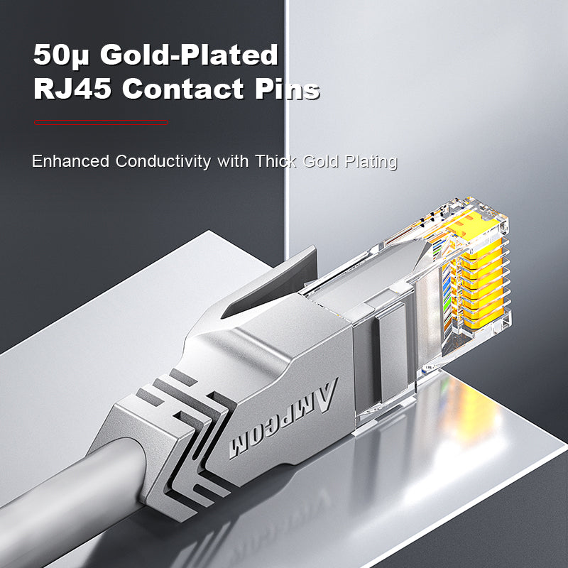 كابل توصيل شبكة AMPCOM CAT5e/CAT6 غير محمي (UTP) PVC لأجهزة الكمبيوتر المكتبية والمودم والموجه