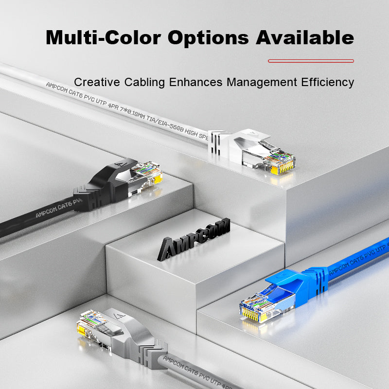 كابل توصيل شبكة AMPCOM CAT5e/CAT6 غير محمي (UTP) PVC لأجهزة الكمبيوتر المكتبية والمودم والموجه