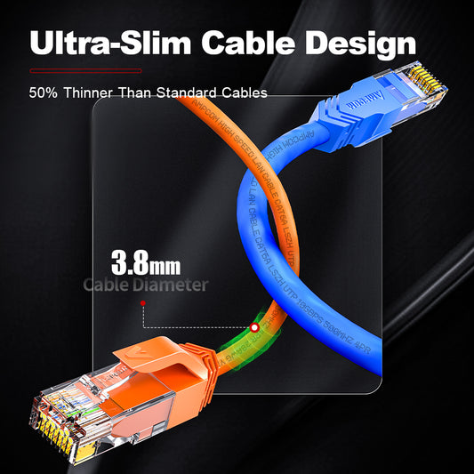 AMPCOM Cat6a 28AWG UTP Patch Cable,  Ultra-Slim, LSZH, for Structured Cabling and Surveillance System Wiring