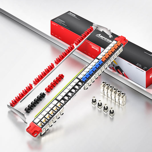 لوحة توصيل AMPCOM Unibody Cat5e/6/6a/7/8 ذات 24 منفذًا، تصميم لوحة تفكيك أمامية، 19 بوصة RJ45 Ethernet 568A 568B، دبابيس مطلية بالذهب، مع قضيب دعم الكابل الخلفي