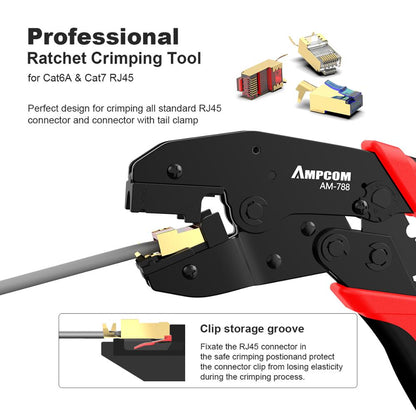 أداة ضغط شبكة RJ45 ذات خطوة واحدة AM-788 لموصل Cat6A وCat7 المحمي مع قطعتين من قوالب الضغط القابلة للاستبدال