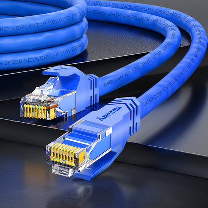 كابل توصيل شبكة AMPCOM CAT5e/CAT6 غير محمي (UTP) PVC لأجهزة الكمبيوتر المكتبية والمودم والموجه