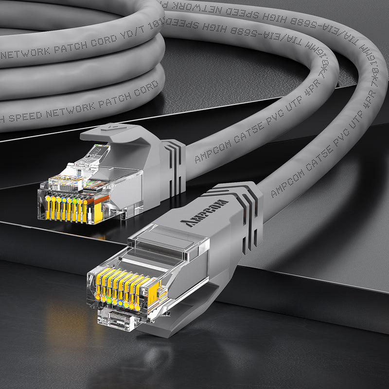 كابل توصيل شبكة AMPCOM CAT5e/CAT6 غير محمي (UTP) PVC لأجهزة الكمبيوتر المكتبية والمودم والموجه
