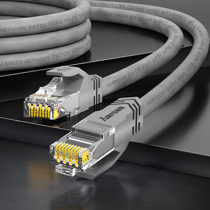 كابل توصيل شبكة AMPCOM CAT5e/CAT6 غير محمي (UTP) PVC لأجهزة الكمبيوتر المكتبية والمودم والموجه
