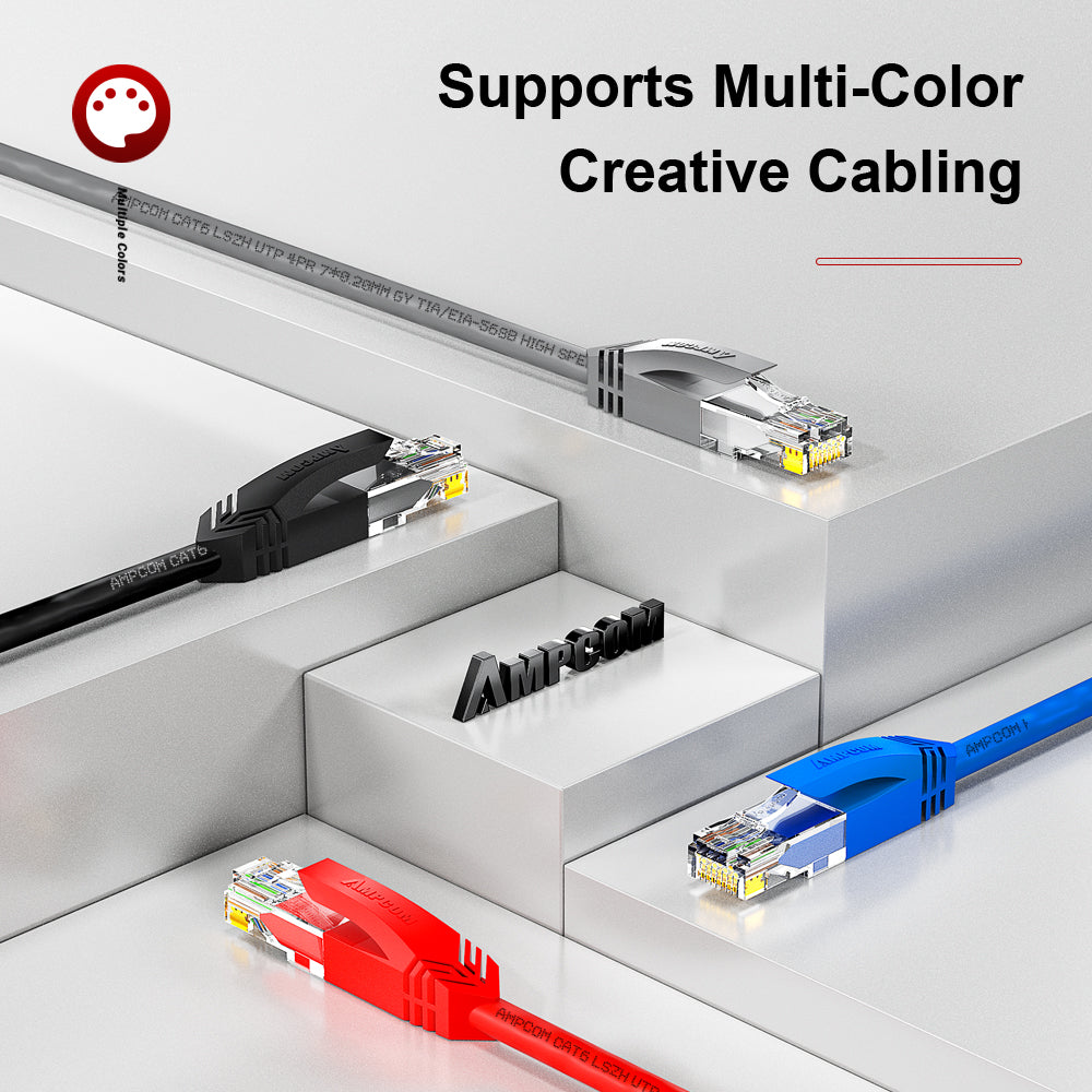كابل توصيل شبكة AMPCOM CAT6/CAT6a غير محمي (UTP) LSZH لتوصيلات مراكز البيانات أو أسلاك أنظمة المراقبة
