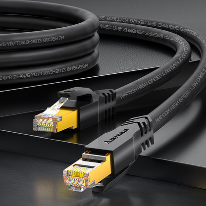 كابل توصيل شبكة AMPCOM Cat8 26AWG محمي بدون تشابك (S/FTP)، غلاف PVC فائق المرونة