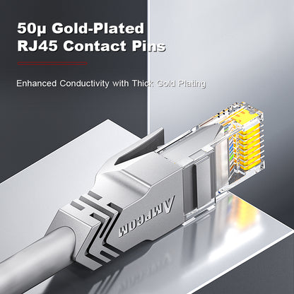 كابل توصيل شبكة AMPCOM CAT5e/CAT6 غير محمي (UTP) PVC لأجهزة الكمبيوتر المكتبية والمودم والموجه